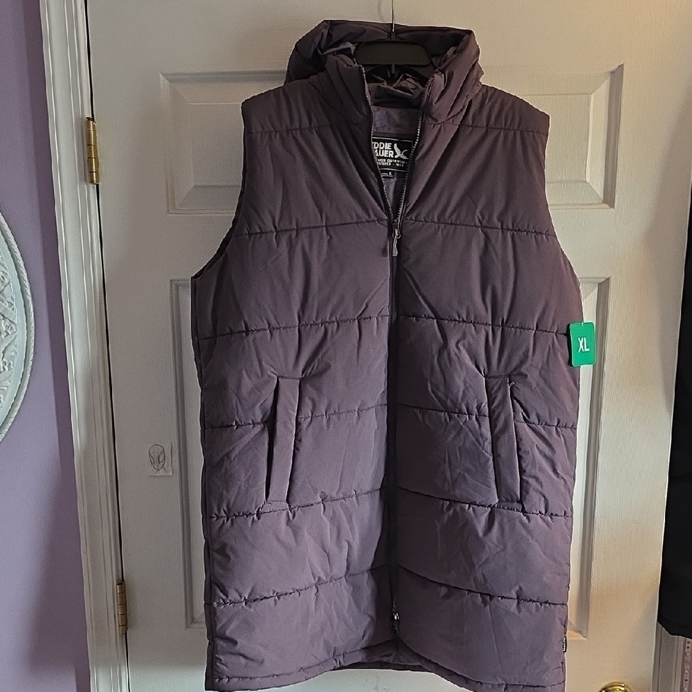 Eddie Bauer Plum Hooded, Long Puffer Vest, Size XL, NWT. - Picture 1 of 12